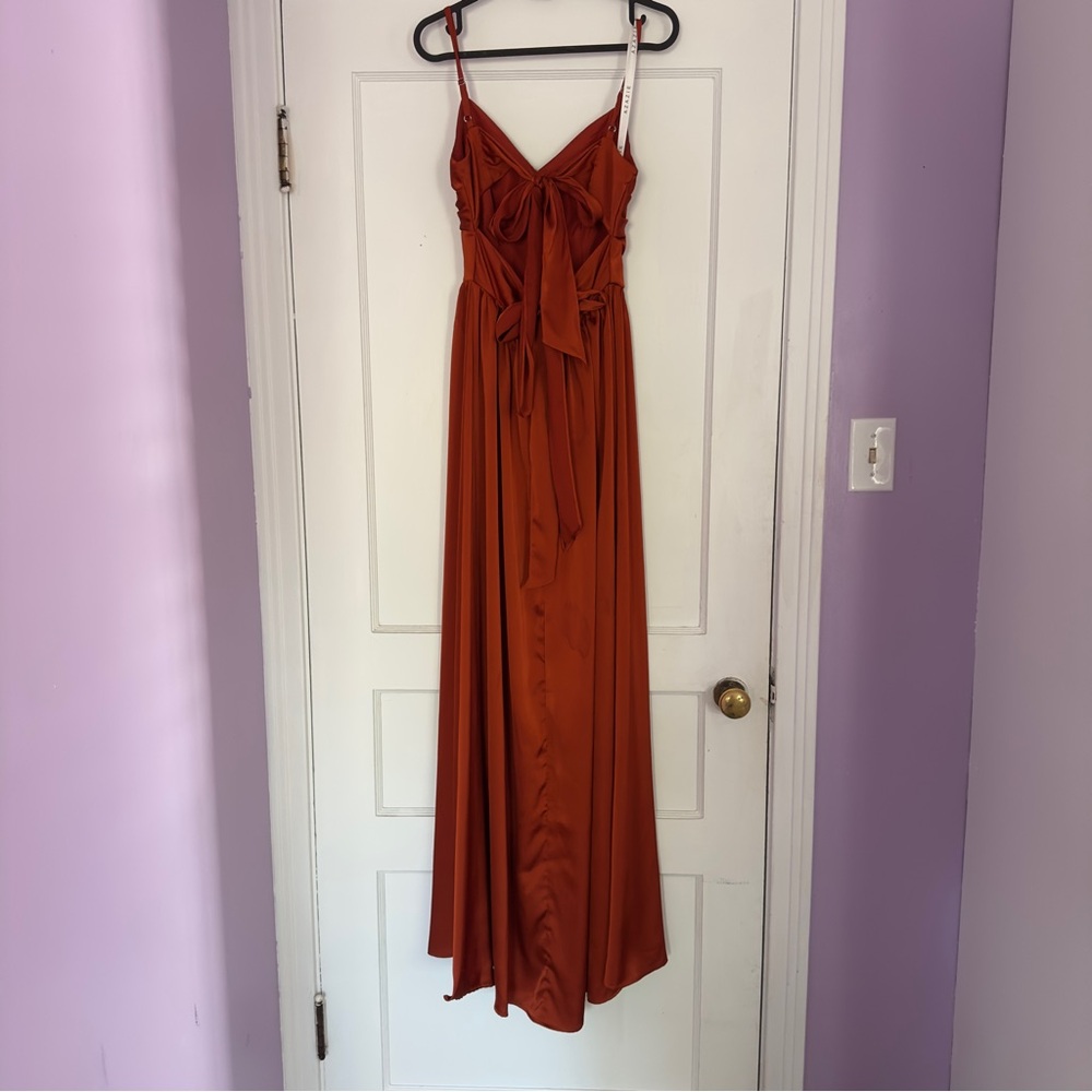 AZAZIE ZEYA — Paprika A-Line Pleated Stretch Satin Dress - Picture 8 of 14